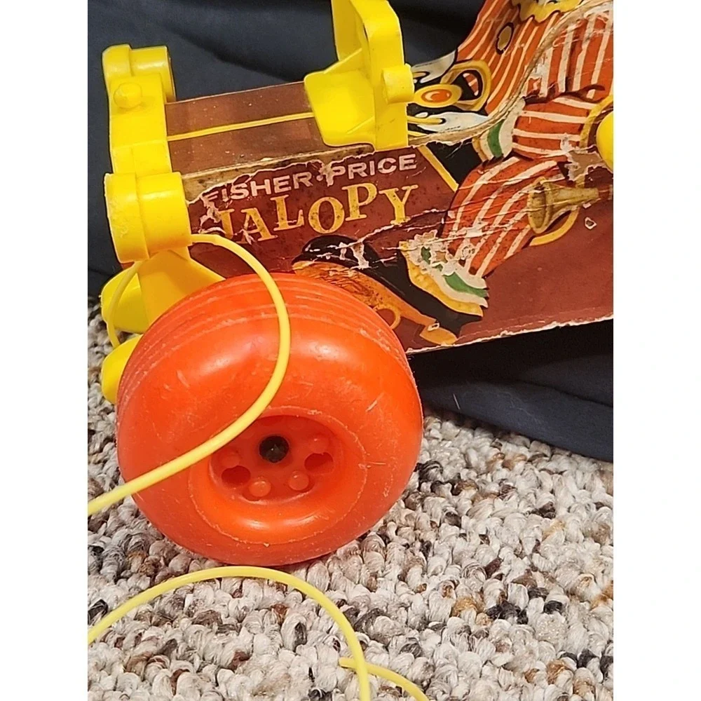 Vintage 1965 Fisher Price Jolly Jalopy Clown Drive Wooden Pull Toy #724